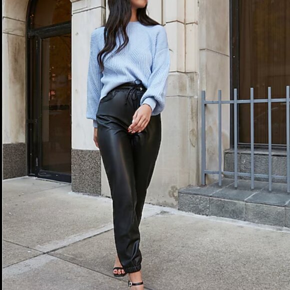 EXPRESS High Waisted Faux Leather Joggers - 12 - Picture 1 of 4
